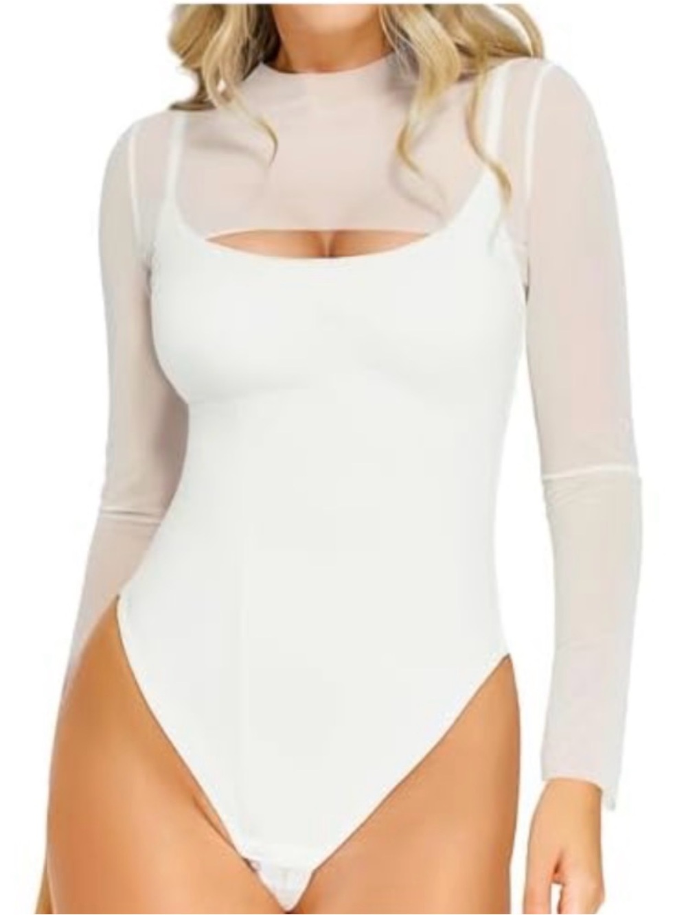 NWT Popilush Sheer-Sleeve wrap and matching  Shapewear Bodysuit - XS